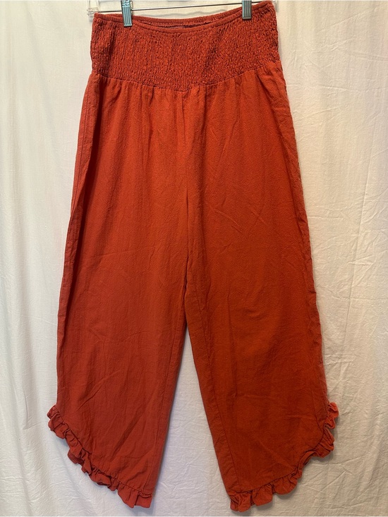 Cupshe Pants - Cupshe Rust Orange Smocked Waist Wide Leg Ruffle Pants Medium Boho CAA02D4B001EE